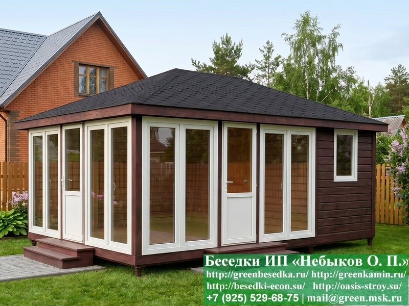 Закрытая Беседка С Хозблоком, Панорамными Окнами - Фото № 12