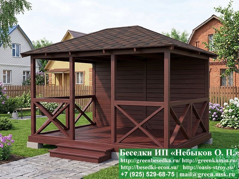 Деревянная беседка 3х4 с крестами — монтаж в Москве и по СЗФО